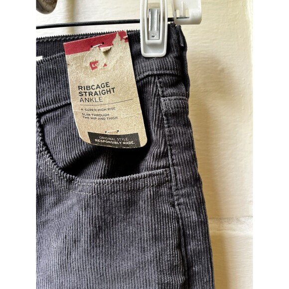 Levi's Ribcage Straight Ankle Jean 24x27 Gray Corduroy High Rise Minimalist New - Picture 4 of 9